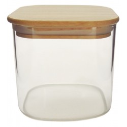 Pote 650ml de Vidro Quadrado Borossilicato Com Tampa Bambu